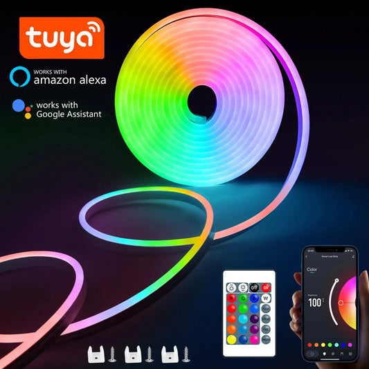 RGB Neon LED Strip – 1/2/3/5M IP65 Waterproof Flexible Light with USB & Tuya App Control