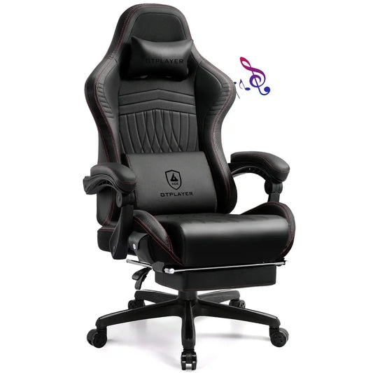GTPLAYER Gaming Chair – Adjustable Ergonomic Faux Leather PC & Racing Chair with Built-in Speakers & Footrest