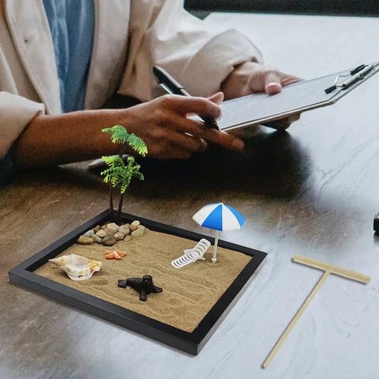 Japanese Zen Sand Garden – Mini Desktop Ornament Kit for Office or Home Décor