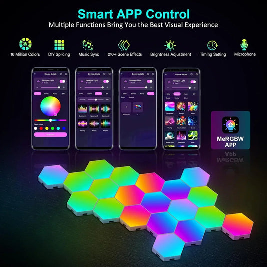 Hexagon RGB Wall Lights – 8/12/20-Pack Smart Modular Panels with APP & Music Sync