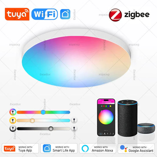 Tuya Zigbee Smart LED Ceiling Light – RGBCW Dimmable WiFi Round Lamp for Room Decor