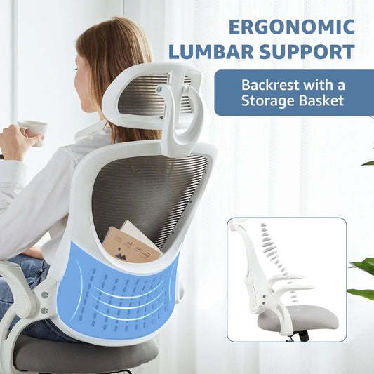 JHK Mesh Ergonomic Office Computer Desk Chair – Flip-Up Arms, Adjustable Headrest & Lumbar Support