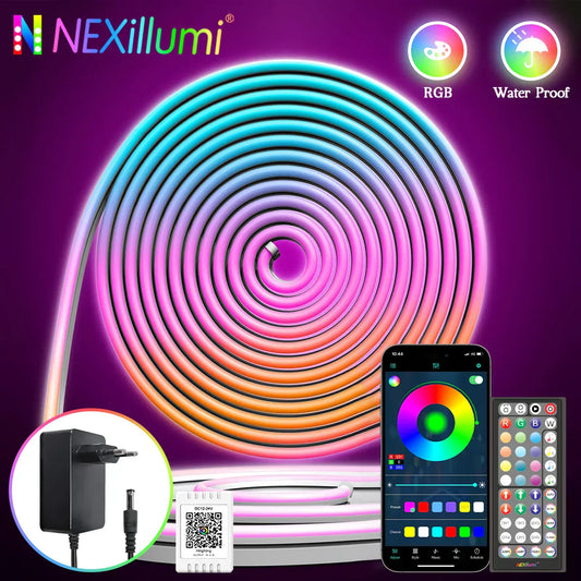 RGB LED Neon Rope Lights – 10M/15M/20M/30M Smart APP & Remote Control, Waterproof with Music Sync