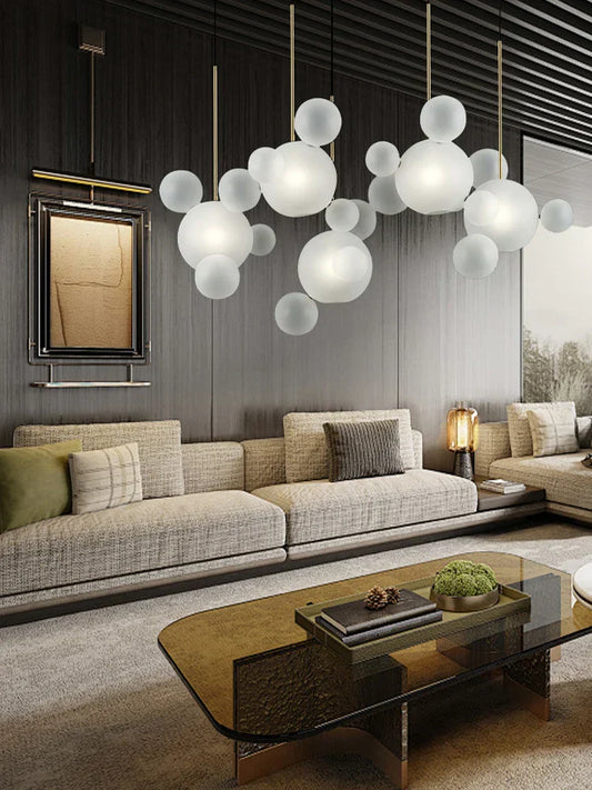 White Soap Bubble Glass Chandeliers – Modern LED Pendant Lights for Living Room & Home Decor