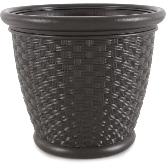 18-Inch Plastic Wicker Garden Planters – Decorative Planting Pots (4 Pack)