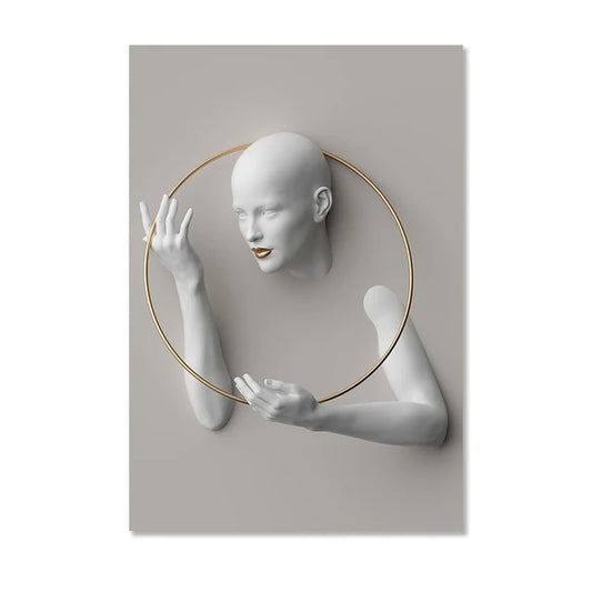 Nordic Figure Statue Art – Abstract Women Portrait Canvas Prints for Modern Wall Decor