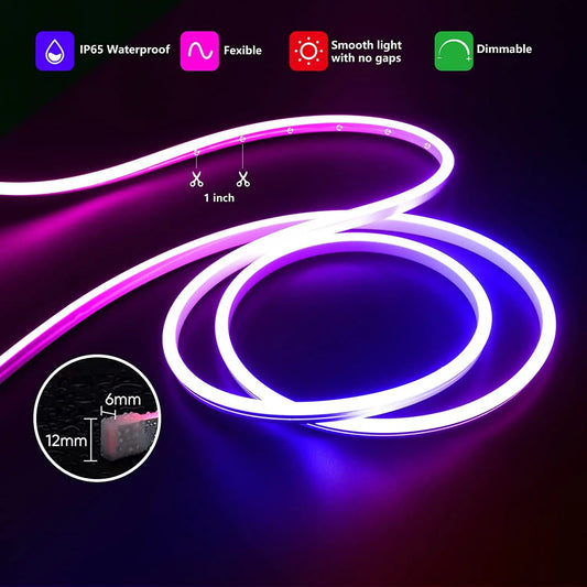 Smart LED Neon Strip Light – 3/5M RGB Waterproof Flexible Light with WiFi APP Control & Alexa Compatibility