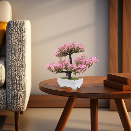 Mini Artificial Cherry Blossom Bonsai – Realistic Faux Tree for Desktop & Interior Decoration