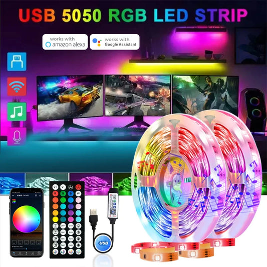 USB LED Strip Lights – APP-Controlled 5050 RGB Color-Changing Flexible Tape for Room & TV Backlight