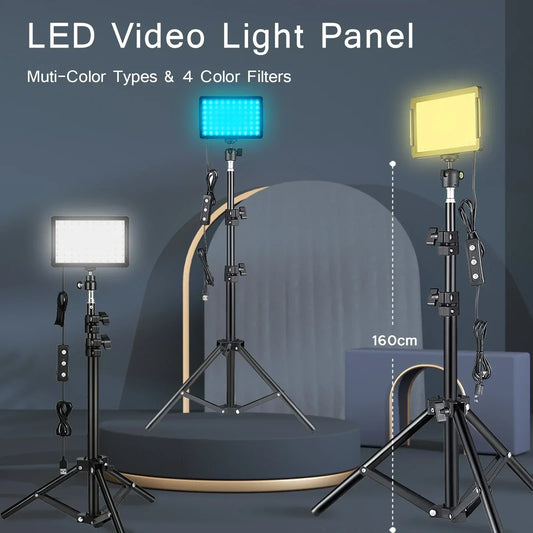 LED Photography Video Light Panel – Studio Lighting Kit with Tripod Stand & RGB Filters for Shooting, Streaming & YouTube