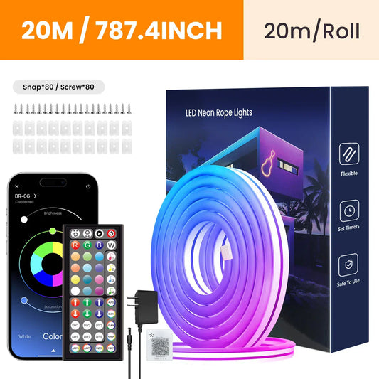 Neon LED Rope Lights – Flexible RGB LED Strip with Remote & APP Control for Bedroom Decor