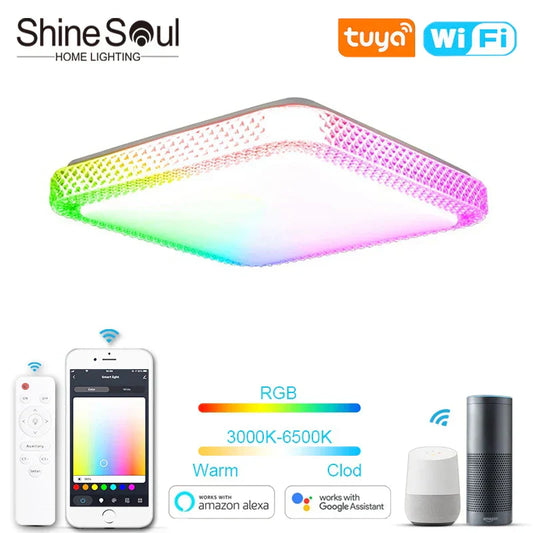 RGB Square LED Ceiling Light – Tuya Smart Control with Alexa & Google Audio Integration