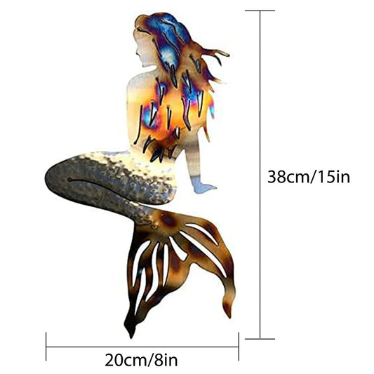 3D Mermaid Metal Art Wall Decor – Handmade Wrought Iron Hanging Sculpture for Home & Garden