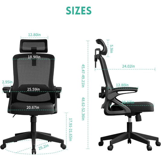 Ergonomic Office Chair – Adjustable Lumbar Support & Rotatable Headrest with Flip-Up Armrests