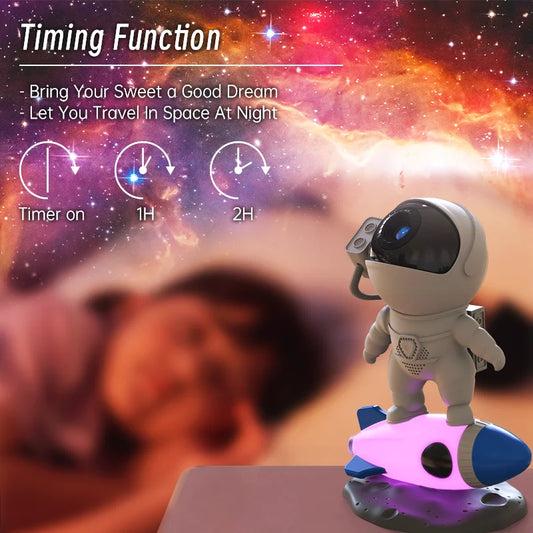 Rocket Astronaut Galaxy Projector – 360° Rotating Night Light with 13 Film Discs for Kids
