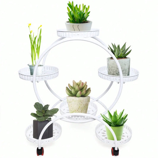 Pot Plant Shelf – Round Metal Stand with Wheels for Balcony & Garden