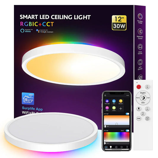 RGBIC Smart Dimmable Ceiling Light – 16 Million DIY Colors with App & Remote Control
