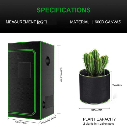 Indoor Grow Tent – 600D Oxford Fabric with Reflective Mylar & Green Frame