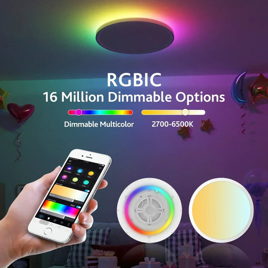 Smart 30W LED Ceiling Lamp – RGBIC Backlight with Remote & App Control, Alexa & Google Compatible