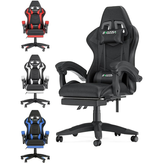 Gaming Chair with Footrest – Ergonomic Gamer Chair with Lumbar Cushion & Headrest, Height Adjustable Computer Chair