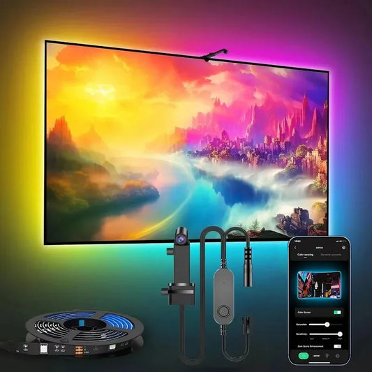 RGBIC LED Backlight Strip – Smart TV/PC Light with Color Sensor, APP Control & Music Sync
