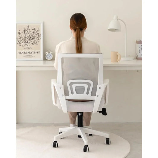 Office Chair – Ergonomic Mid Back Computer Desk Chair with Lumbar Support (Ivory)