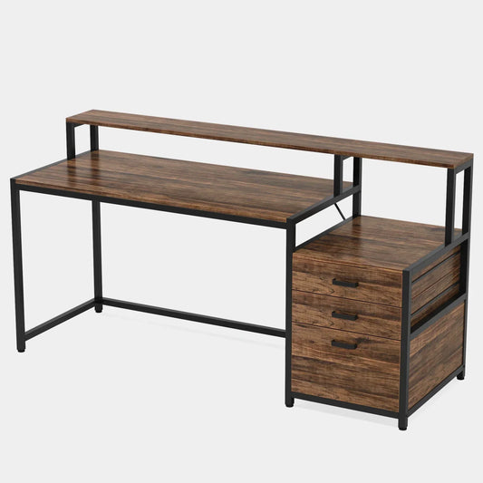 Tribesigns 63 Inch Computer Desk – Ergonomic Office Desk with File Drawer & Monitor Stand