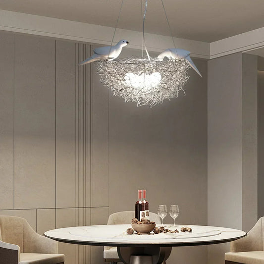 Bymaocar LED Bird's Nest Art Pendant Light – Warm Indoor Lighting Fixture with Adjustable Cord