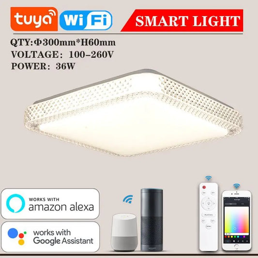 RGB Square LED Ceiling Light – Tuya Smart Control with Alexa & Google Audio Integration