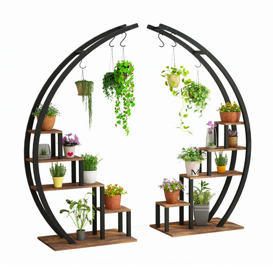 2-Pack Metal Plant Stand – Tall Indoor/Outdoor Flower Display Shelf with Plant Hanger for Garden & Balcony