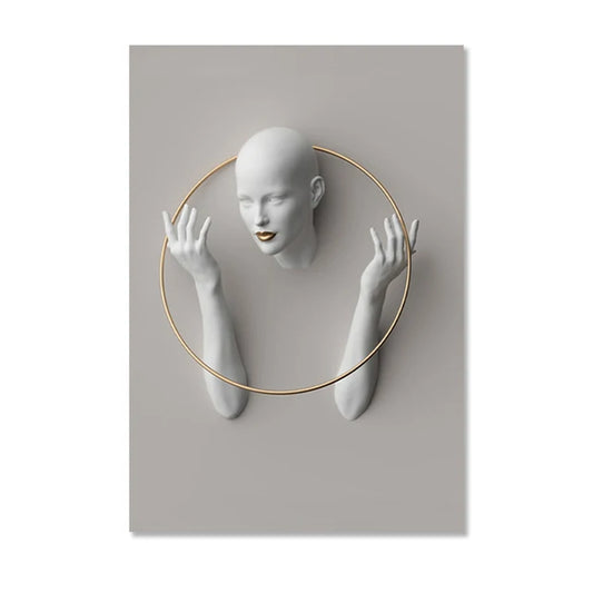 Nordic Figure Statue Art – Abstract Women Portrait Canvas Prints for Modern Wall Decor