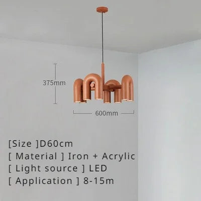Nordic Macaron U-Shaped LED Chandelier – Creative Pendant Light for Living Room, Kitchen, Office & Loft Spaces