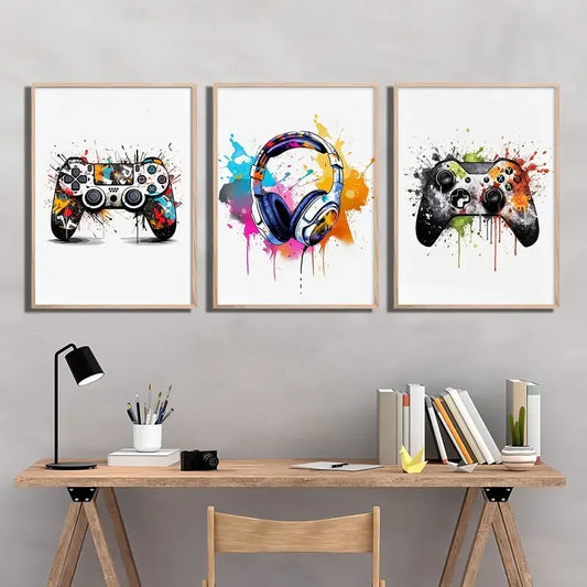 Gaming Graffiti Gamepad & Earphone Wall Art Canvas Posters