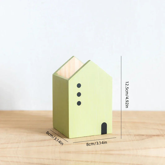 Cartoon House Wooden Pen Holder