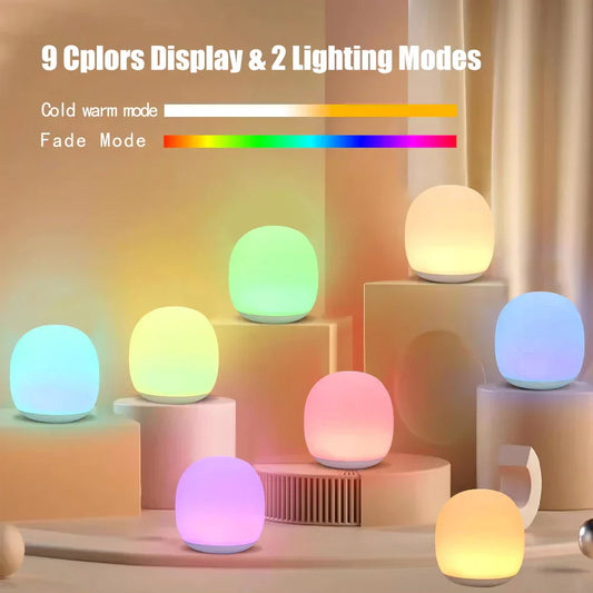 Cute LED Luminous Egg Lamp – 7-Color Silicone Night Light for Kids & Bedside Use