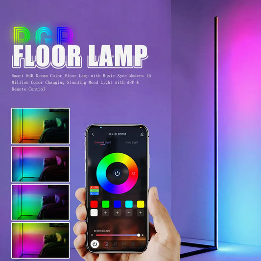 Smart Bluetooth Corner Floor Lamp – 2025 New Dimmable RGB LED Mood Light with Music Sync