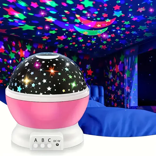 USB Powered Starry Night Light Projector – 360° Rotatable with Moon & Stars, 9 Color Modes