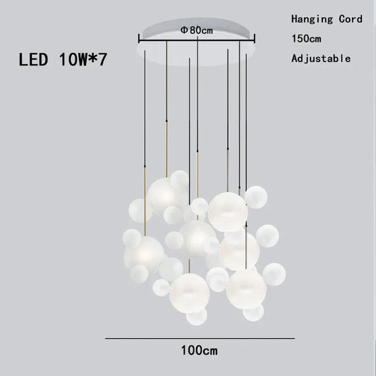 White Soap Bubble Glass Chandeliers – Modern LED Pendant Lights for Living Room & Home Decor