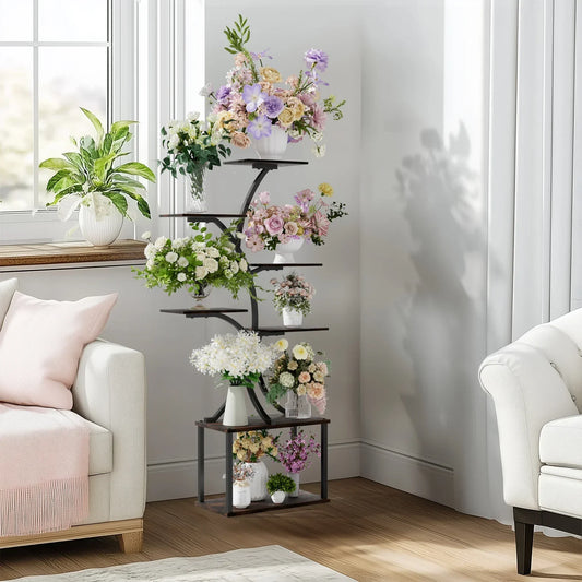 Industrial Tree-Shaped Plant Stand – Multilayered Indoor/Outdoor Flower Display Rack for Home & Garden Corners