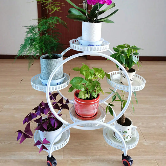 Pot Plant Shelf – Round Metal Stand with Wheels for Balcony & Garden