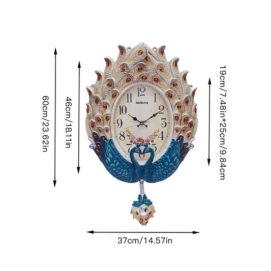 Peacock Wall Clock – Large Decorative Battery-Powered Wall Watch for Living Room