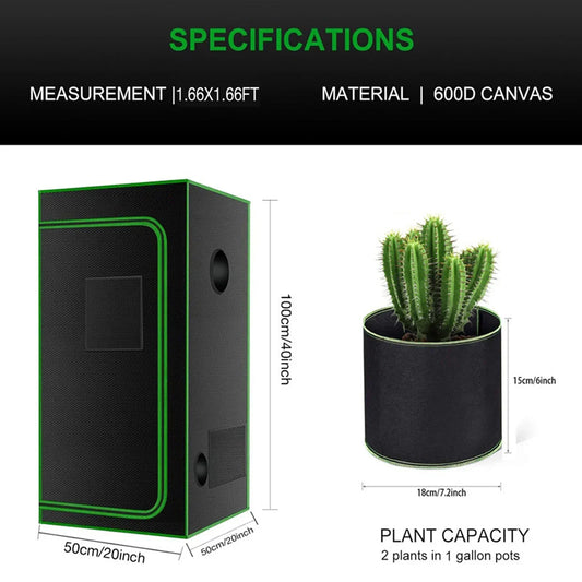Indoor Grow Tent – 600D Oxford Fabric with Reflective Mylar & Green Frame