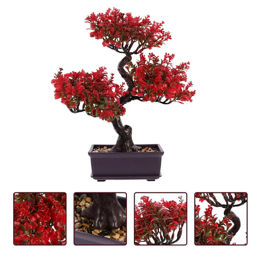 Red Artificial Potted Plant – Lifelike Decorative Faux Plant for Home & Office Interior