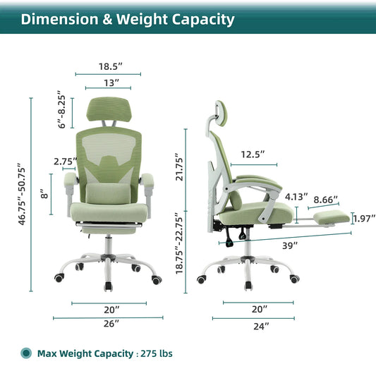 JHK Ergonomic Reclining High Back Mesh Gaming Chair – Rocking Computer Desk Chair with Lumbar Support