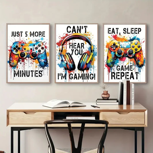 Gaming Graffiti Gamepad & Earphone Wall Art Canvas Posters