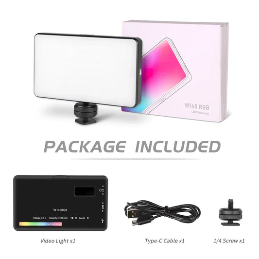 SH W140 RGB Video Light – Adjustable 2500-9000K LED Camera Light with 3100mAh Battery & Diffuser