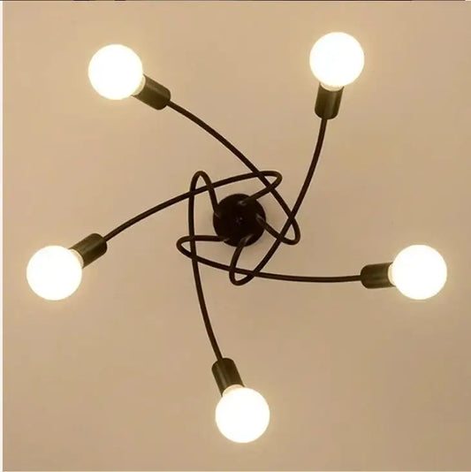 Retro LED Ceiling Lamp – Black & White Wrought Iron Chandelier for Living Room & Home Decor
