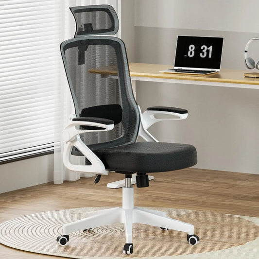 Ergonomic Office Chair – Adjustable Lumbar Support & Rotatable Headrest with Flip-Up Armrests