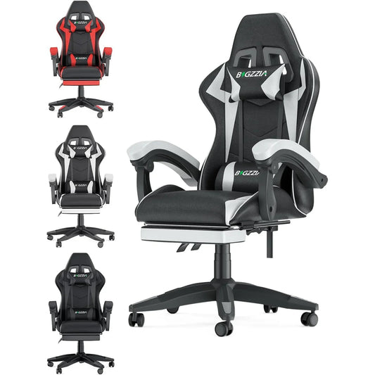 Gaming Chair with Footrest – Ergonomic Gamer Chair with Lumbar Cushion & Headrest, Height Adjustable Computer Chair