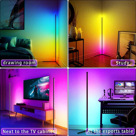 Smart Bluetooth Corner Floor Lamp – 2025 New Dimmable RGB LED Mood Light with Music Sync